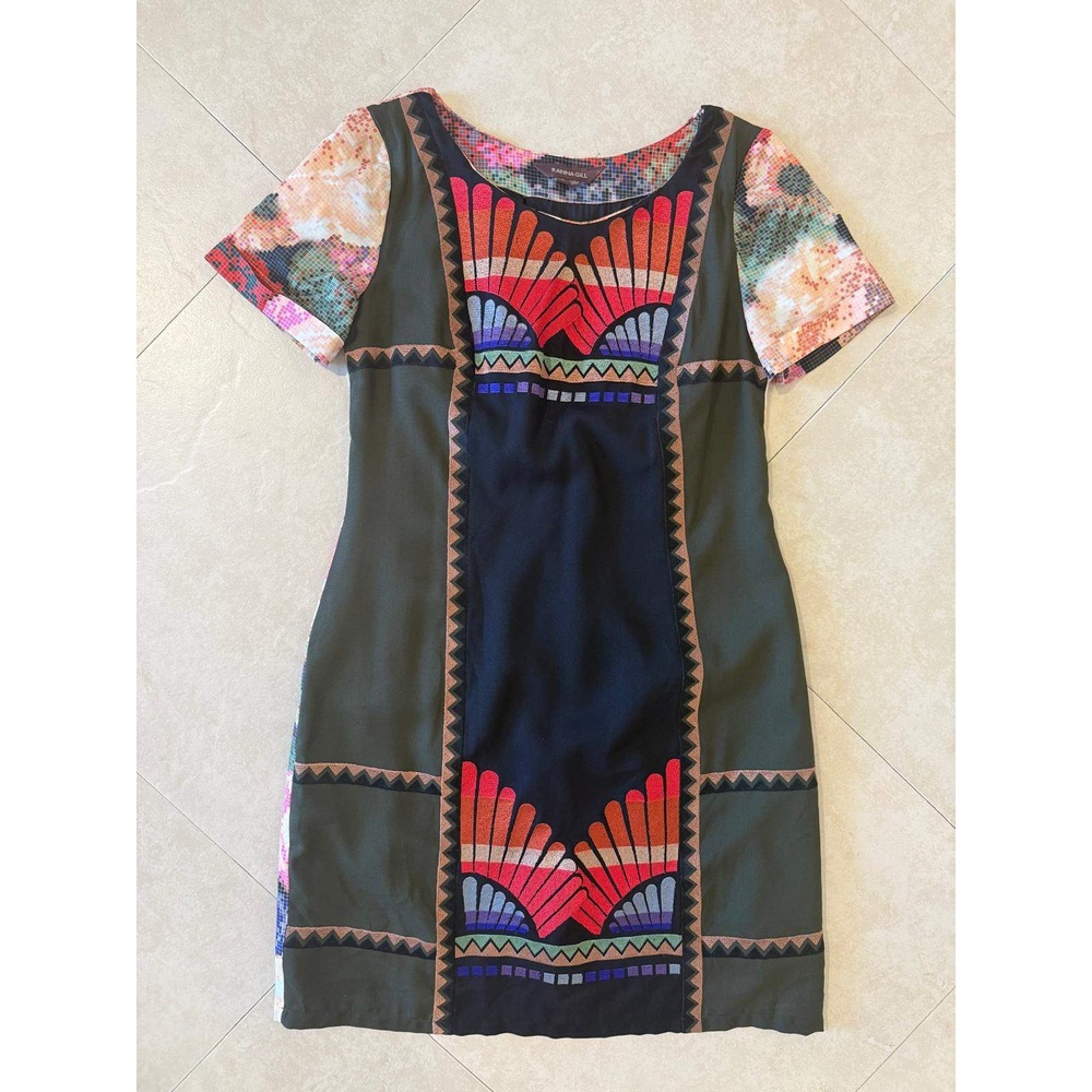 Ranna Gill Embroidered Pixel Floral Shift Dress Size 6 Anthropologie Boho Mini - Picture 6 of 6